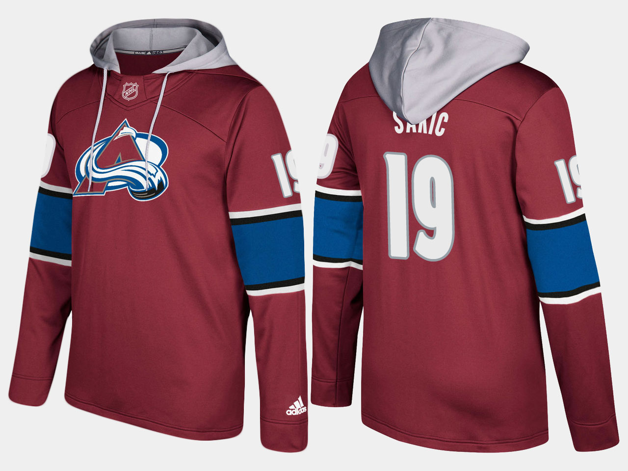 Men NHL Colorado avalanche retired 19 joe sakic burgundy hoodie